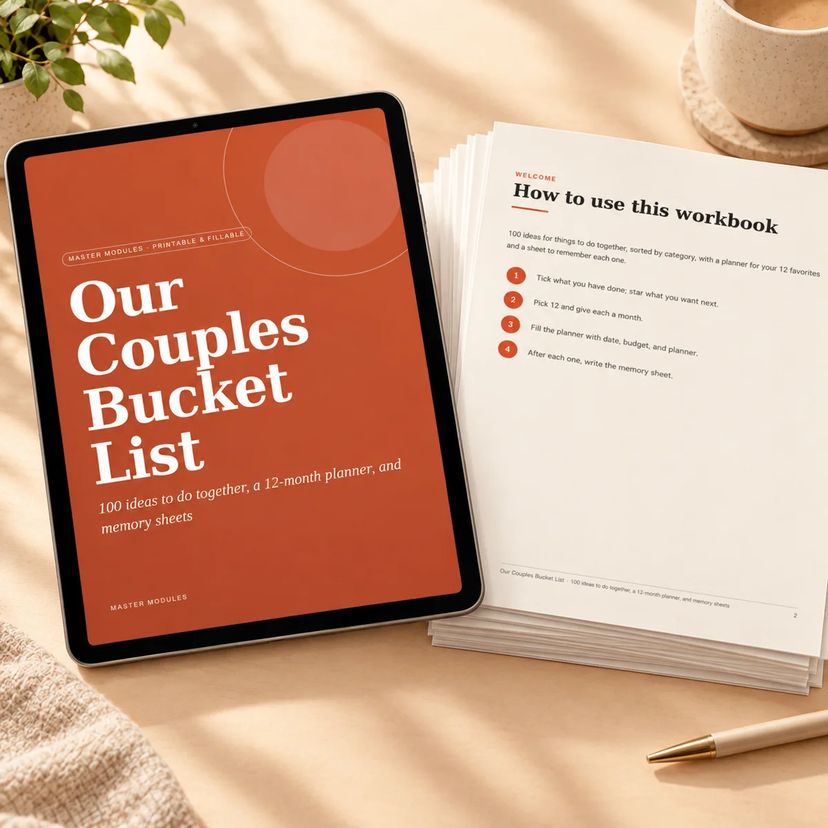 Our Couples Bucket List: 100 ideas to do together, a 12-month planner and memory sheets